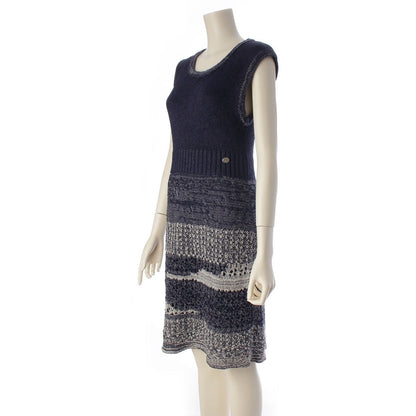 Chanel CC Logo Knit Sleeveless Dress Navy 36 — view 2