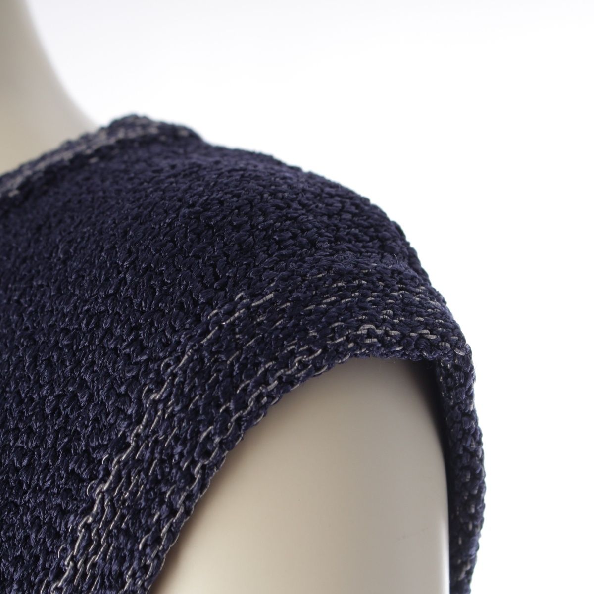 Chanel CC Logo Knit Sleeveless Dress Navy 36 — view 6