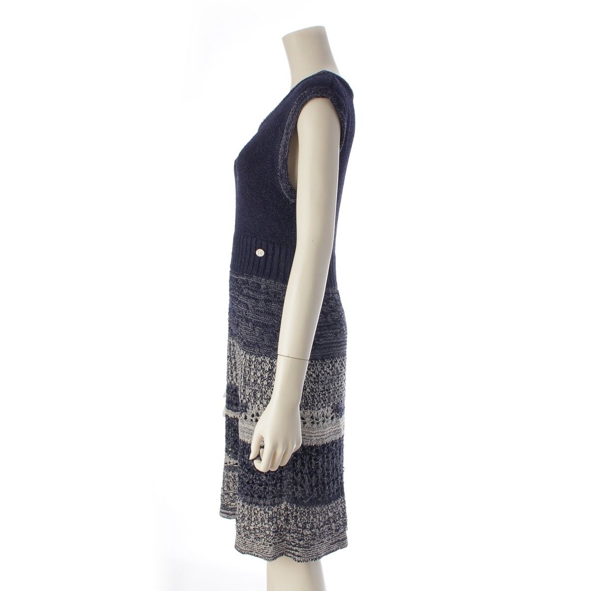 Chanel CC Logo Knit Sleeveless Dress Navy 36 — view 3