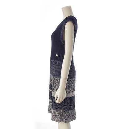 Chanel CC Logo Knit Sleeveless Dress Navy 36 — view 3
