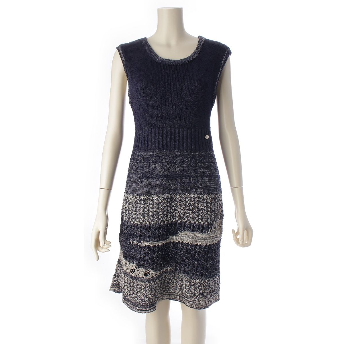 Chanel CC Logo Knit Sleeveless Dress Navy 36
