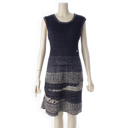 Chanel CC Logo Knit Sleeveless Dress Navy 36