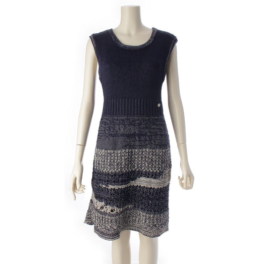 Chanel CC Logo Knit Sleeveless Dress Navy 36