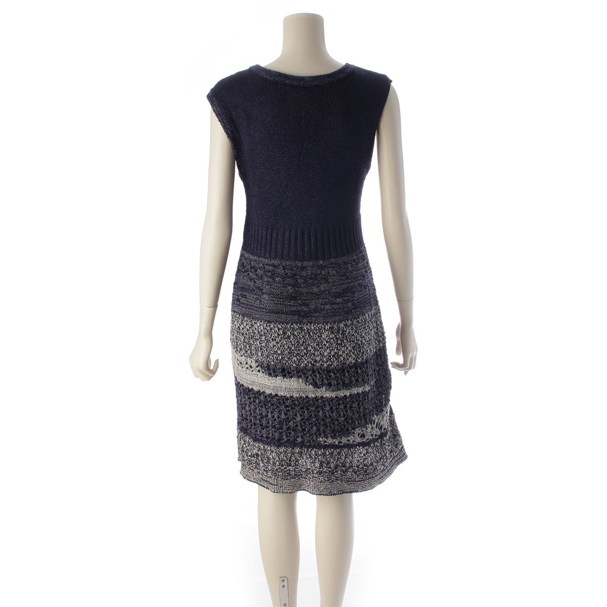 Chanel CC Logo Knit Sleeveless Dress Navy 36 — view 4