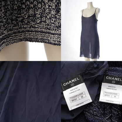 Chanel CC Logo Knit Sleeveless Dress Navy 36 — view 9