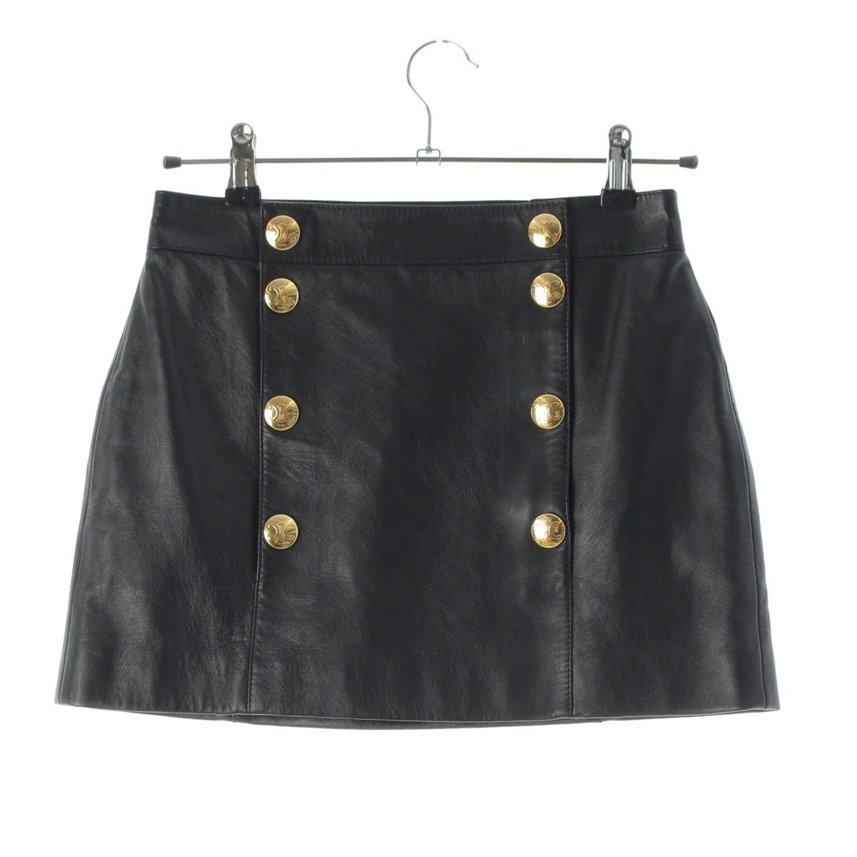 Celine Trapeze Mini Lambskin Triomphe Mini Skirt Black 36