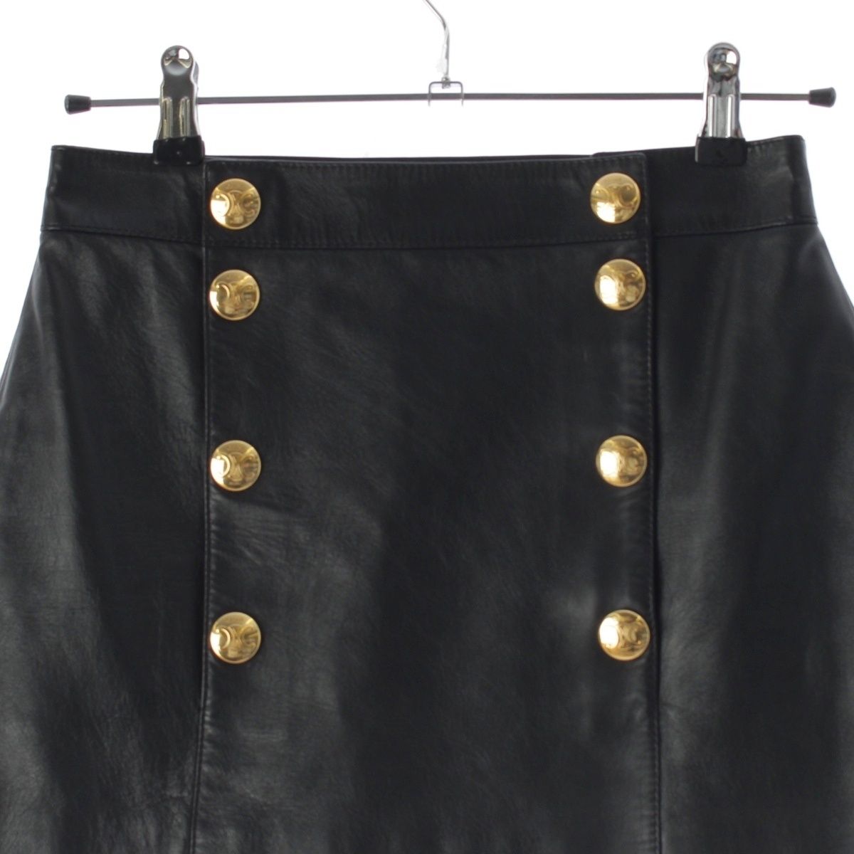 Celine Trapeze Mini Lambskin Triomphe Mini Skirt Black 36 — view 3