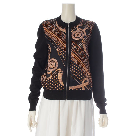 Hermes Silk Cotton Apron Dole Tsuilene Bandana Pattern Knit Jacket Top Orange