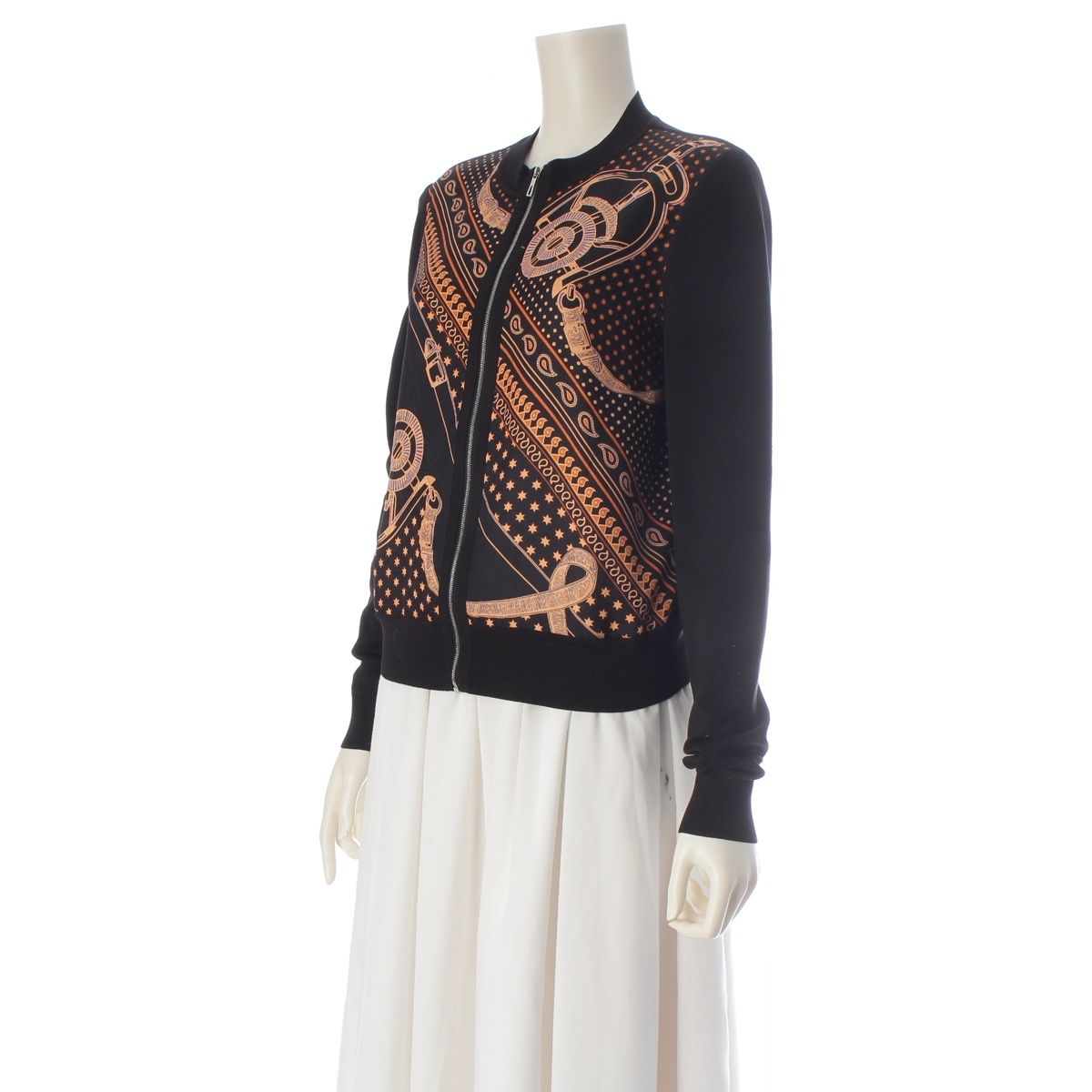 Hermes Silk Cotton Apron Dole Tsuilene Bandana Pattern Knit Jacket Top Orange — view 2