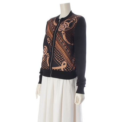 Hermes Silk Cotton Apron Dole Tsuilene Bandana Pattern Knit Jacket Top Orange — view 2