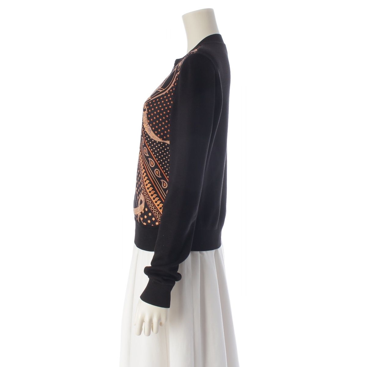 Hermes Silk Cotton Apron Dole Tsuilene Bandana Pattern Knit Jacket Top Orange — view 3