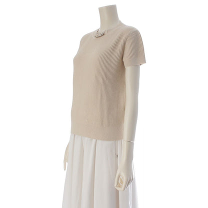 Hermes Rayon Silk Nylon Silver Chain Neck Short Sleeve Knit Top Beige 36 Sweater — view 2
