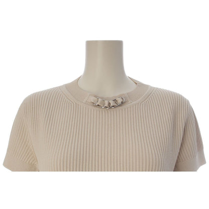 Hermes Rayon Silk Nylon Silver Chain Neck Short Sleeve Knit Top Beige 36 Sweater — view 5