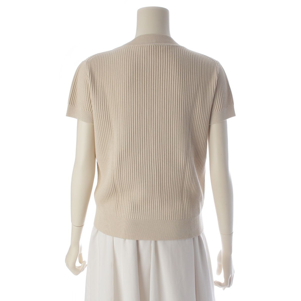 Hermes Rayon Silk Nylon Silver Chain Neck Short Sleeve Knit Top Beige 36 Sweater — view 4