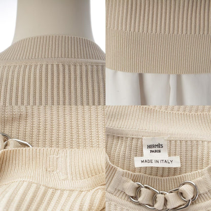 Hermes Rayon Silk Nylon Silver Chain Neck Short Sleeve Knit Top Beige 36 Sweater — view 9