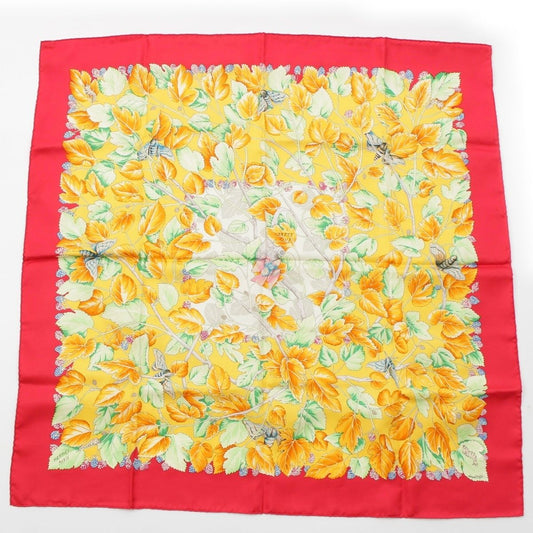 Hermes Carre 90 I'arbre de Soie Silk Scarf Red Yellow