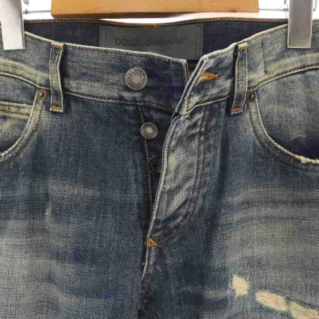 Dolce & Gabbana D&G Crash Distressed Denim Pants Jeans Button Fly 46 Indigo — view 3