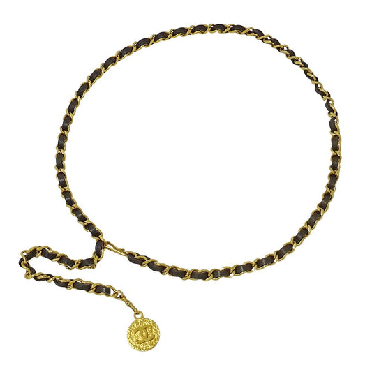 Chanel Belt Chain Leather Black Gold CC Logo