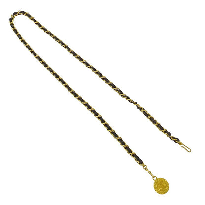 Chanel Belt Chain Leather Black Gold CC Logo — view 2