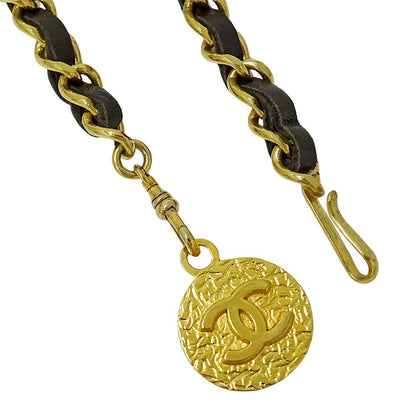 Chanel Belt Chain Leather Black Gold CC Logo — view 3