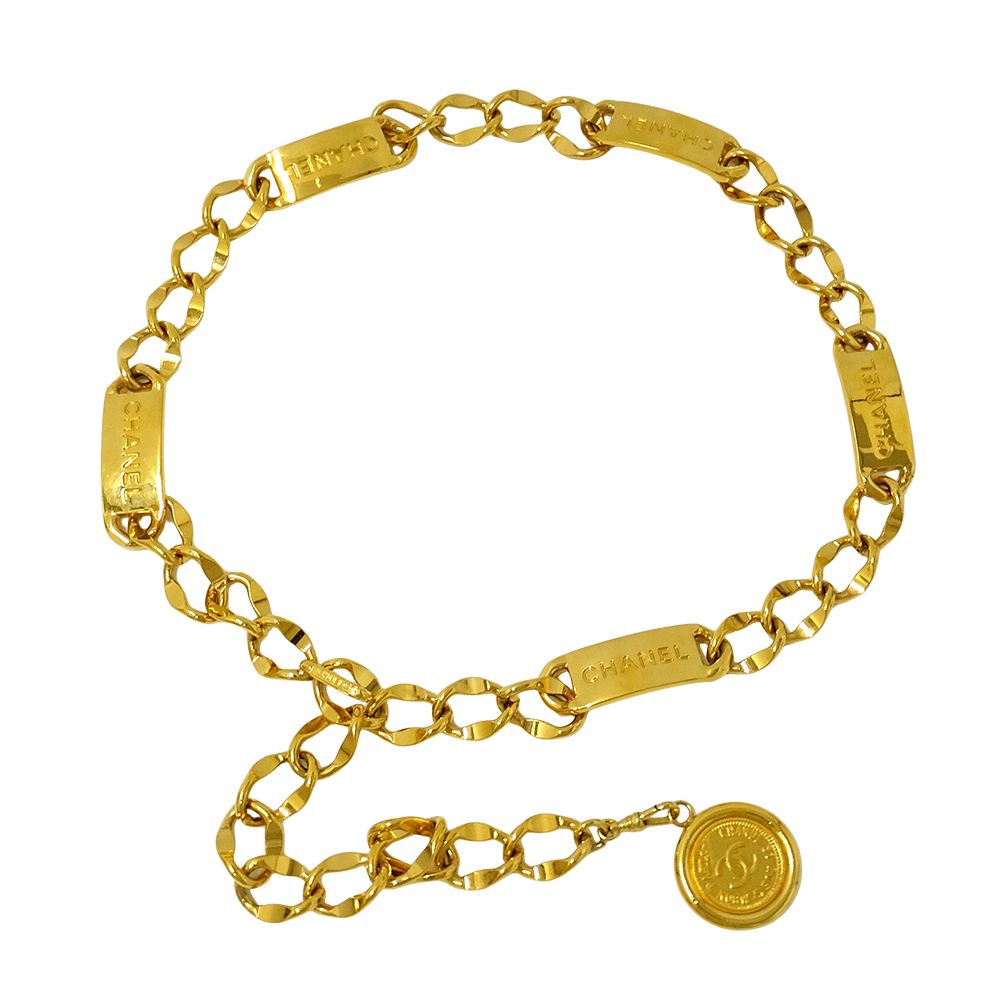 Chanel Belt Chain Gold Logo Plate Coin Motif
