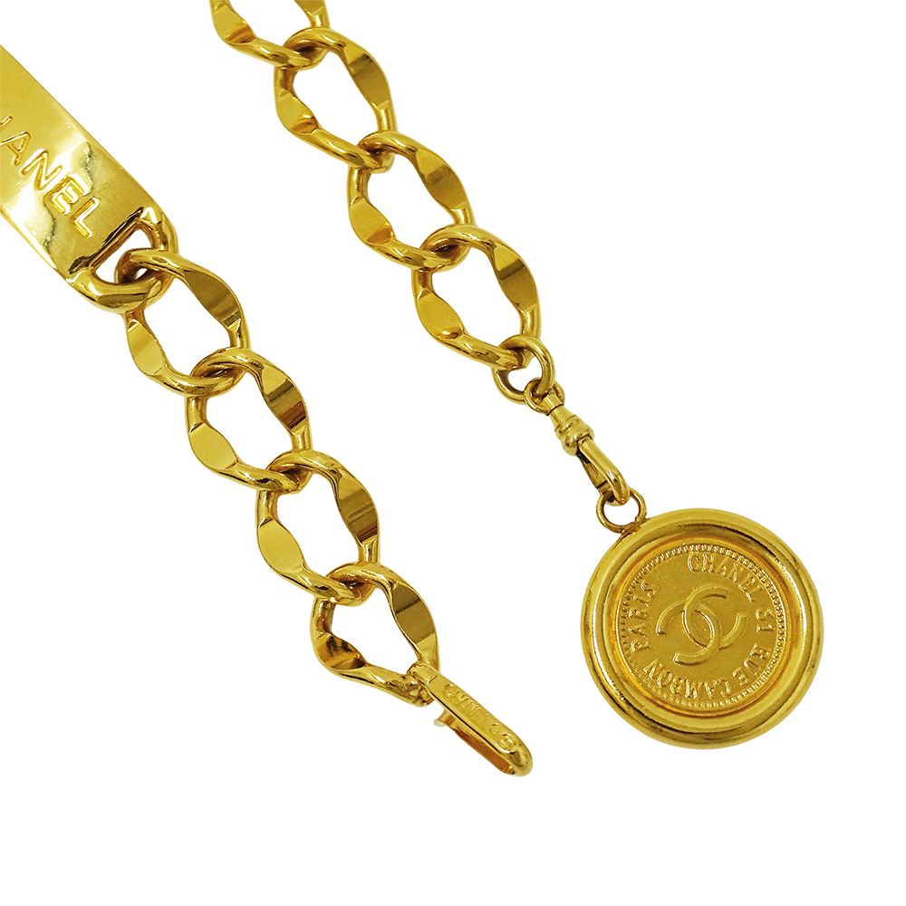 Chanel Belt Chain Gold Logo Plate Coin Motif — view 3