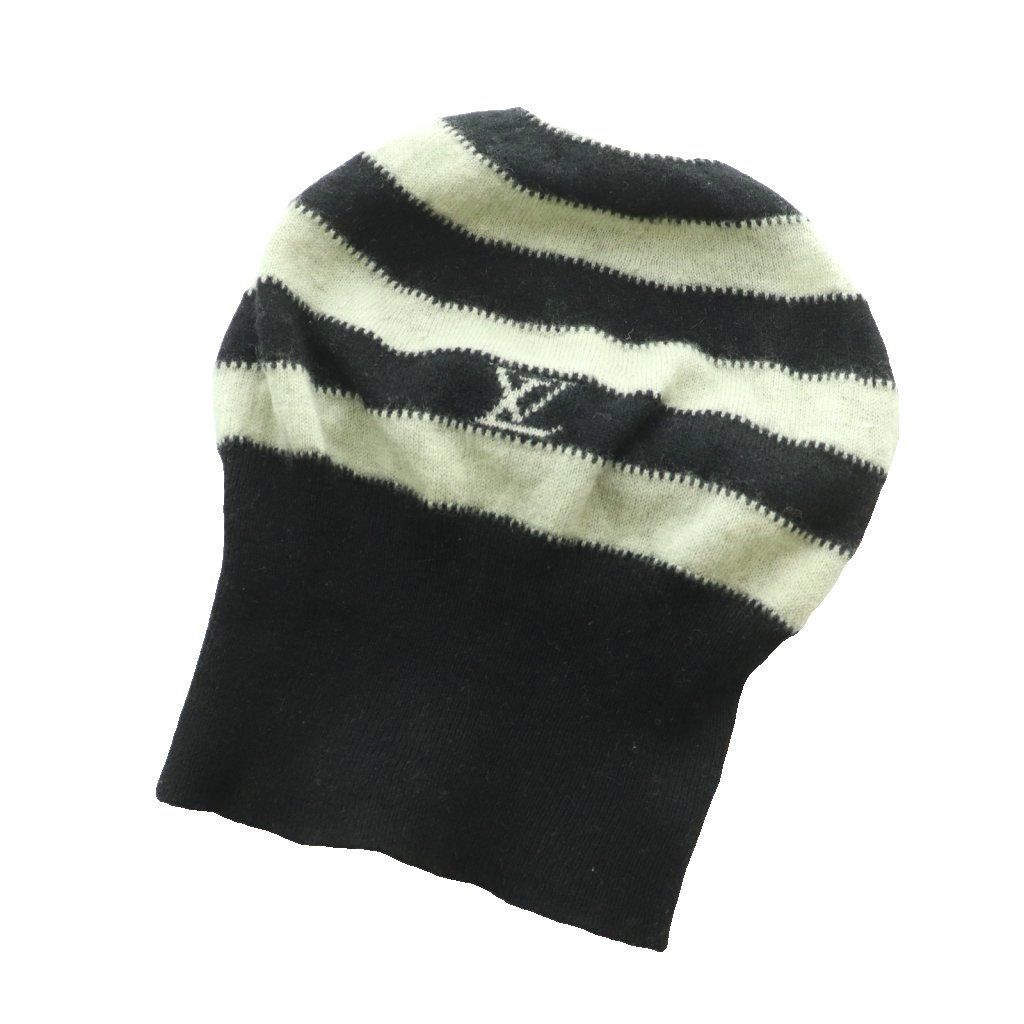 Louis Vuitton Border Pattern Knit Beanie Cap Hat Wool M Gray Black SS