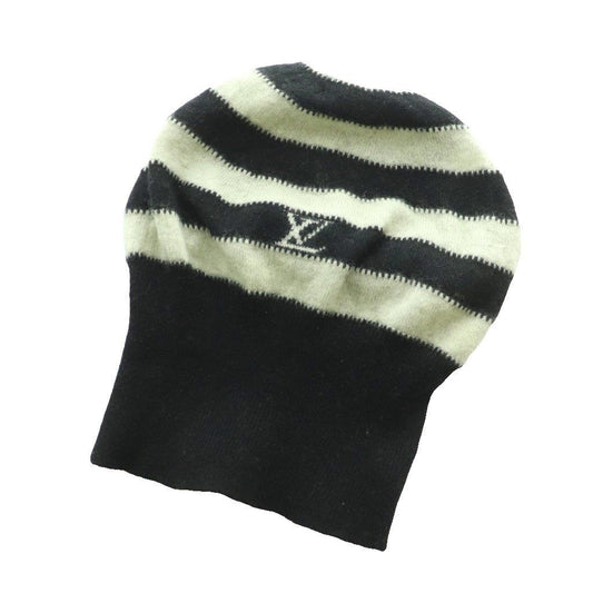 Louis Vuitton Border Pattern Knit Beanie Cap Hat Wool M Gray Black SS