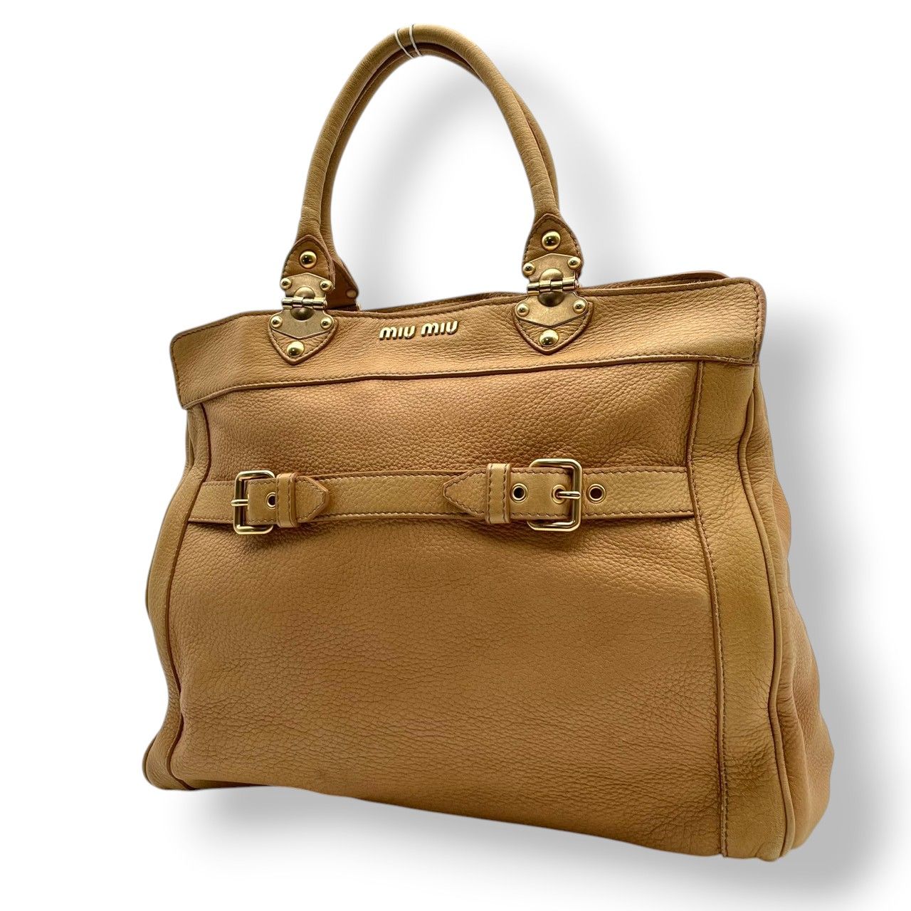 Miu Miu Miu Fiocco Tote Leather Beige Side Ribbon Gold Going Out Purse