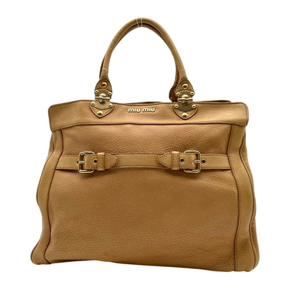Miu Miu Miu Fiocco Tote Leather Beige Side Ribbon Gold Going Out Purse — view 2
