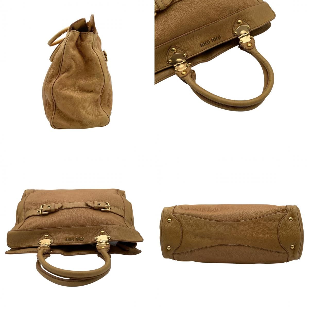 Miu Miu Miu Fiocco Tote Leather Beige Side Ribbon Gold Going Out Purse — view 6