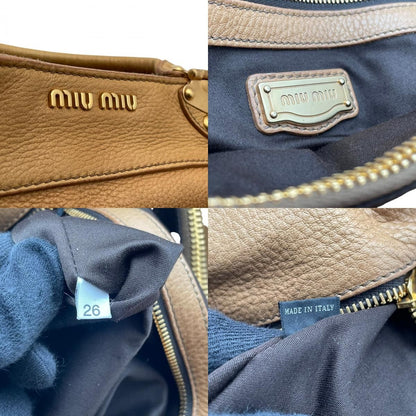 Miu Miu Miu Fiocco Tote Leather Beige Side Ribbon Gold Going Out Purse — view 9