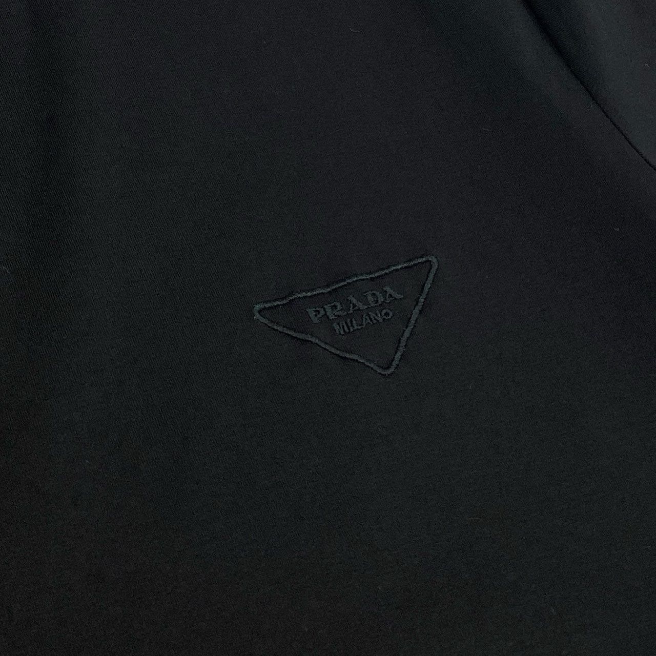 Prada Triangle Logo Embroidery Stretch Cotton Short Sleeve T-Shirt Top M Black — view 6