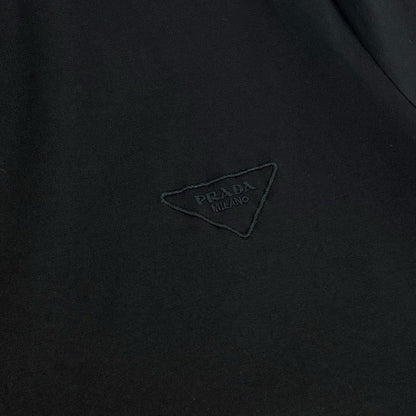 Prada Triangle Logo Embroidery Stretch Cotton Short Sleeve T-Shirt Top M Black — view 6