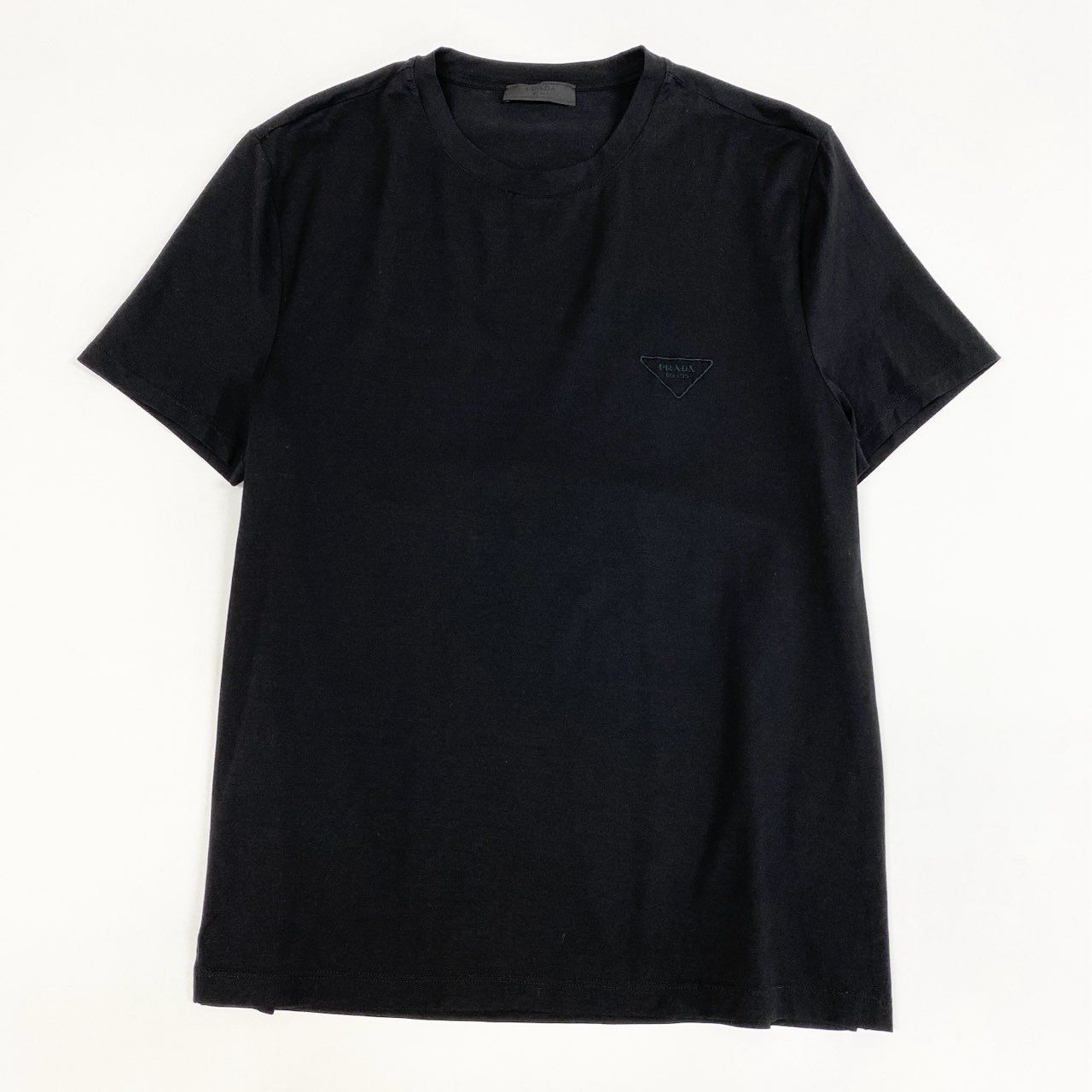 Prada Triangle Logo Embroidery Stretch Cotton Short Sleeve T-Shirt Top M Black