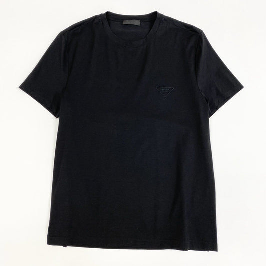 Prada Triangle Logo Embroidery Stretch Cotton Short Sleeve T-Shirt Top M Black