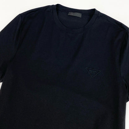 Prada Triangle Logo Embroidery Stretch Cotton Short Sleeve T-Shirt Top M Black — view 3