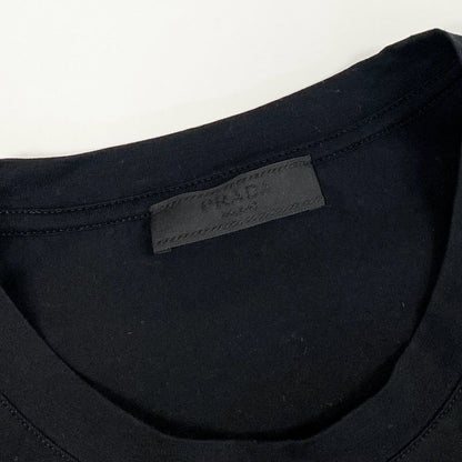 Prada Triangle Logo Embroidery Stretch Cotton Short Sleeve T-Shirt Top M Black — view 7