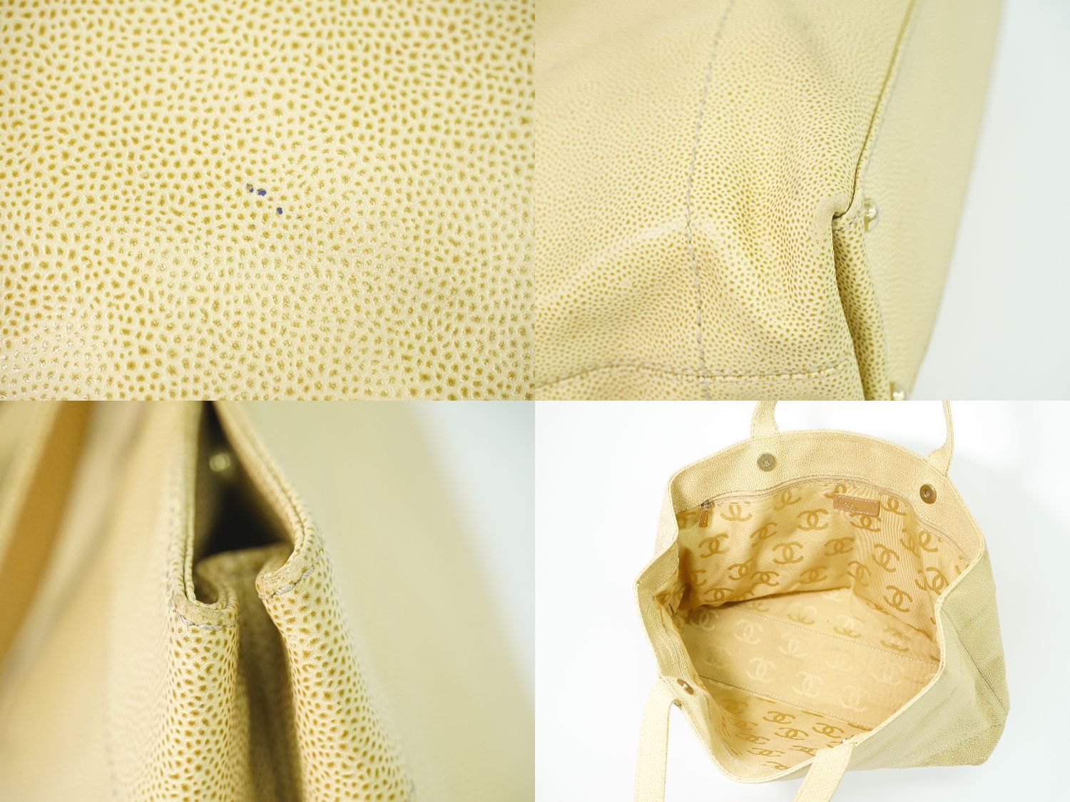 Chanel CC Logo Tote Caviar Leather Beige — view 7