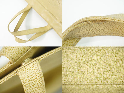 Chanel CC Logo Tote Caviar Leather Beige — view 6
