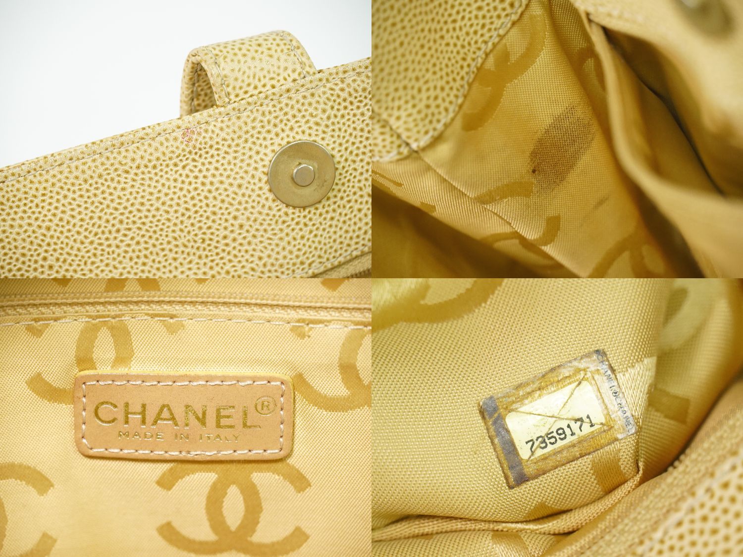 Chanel CC Logo Tote Caviar Leather Beige — view 9