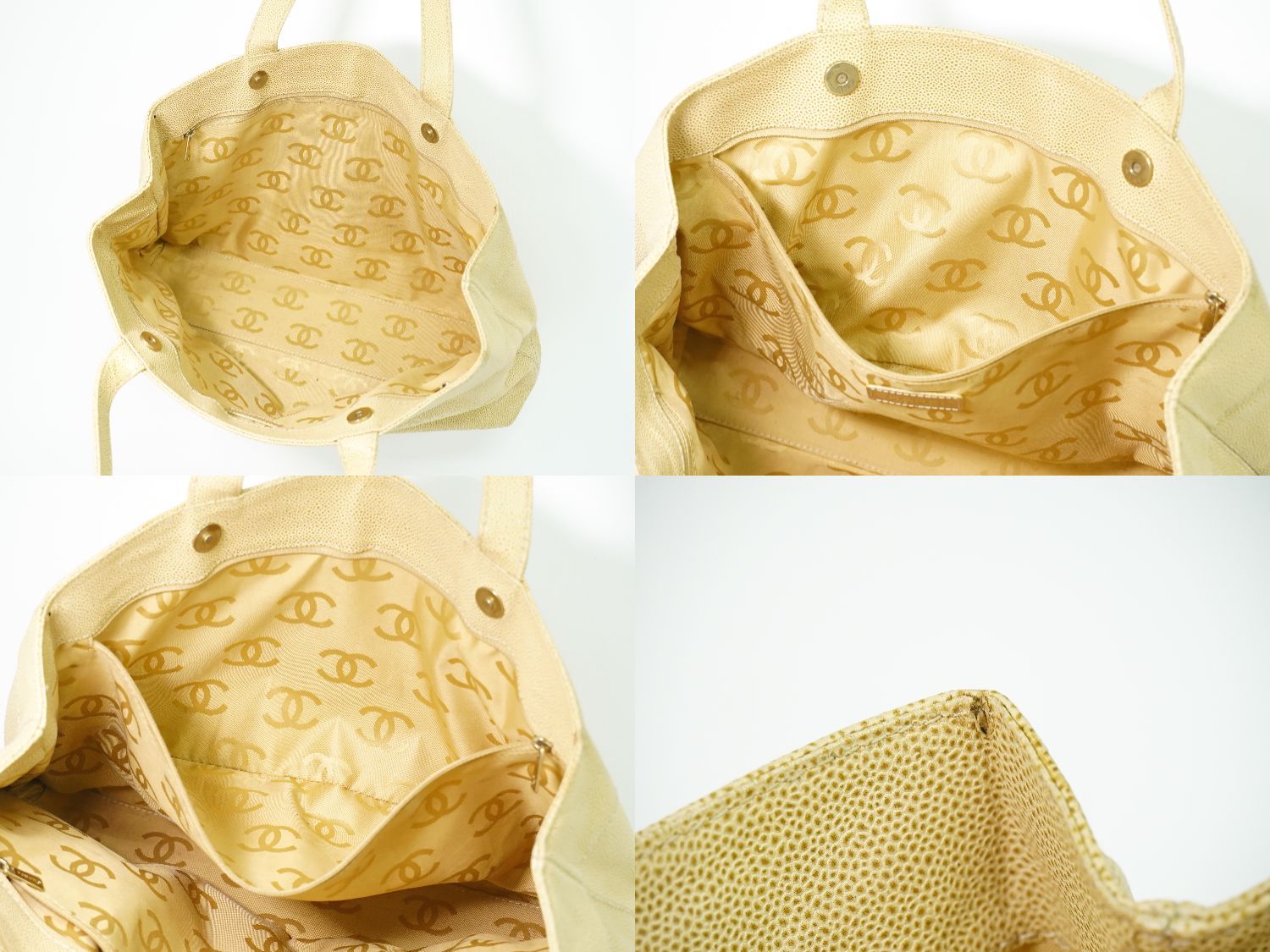 Chanel CC Logo Tote Caviar Leather Beige — view 8