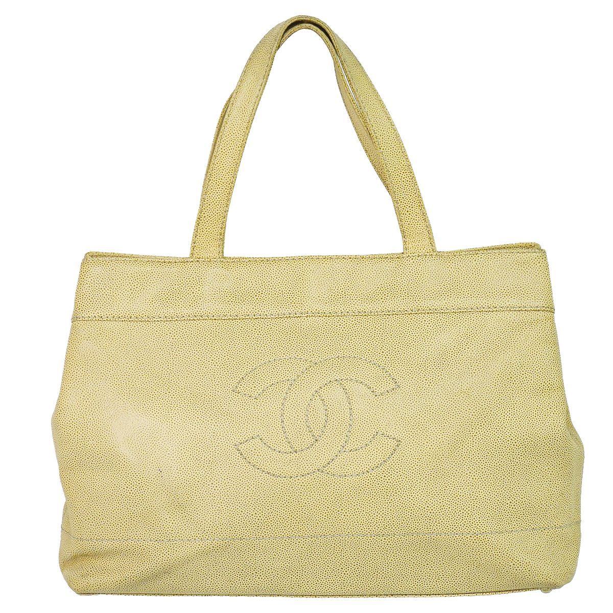 Chanel CC Logo Tote Caviar Leather Beige