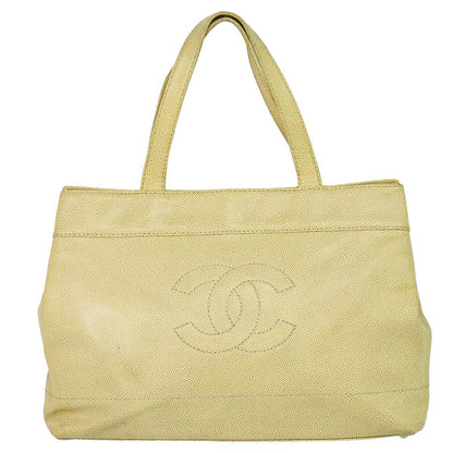 Chanel CC Logo Tote Caviar Leather Beige