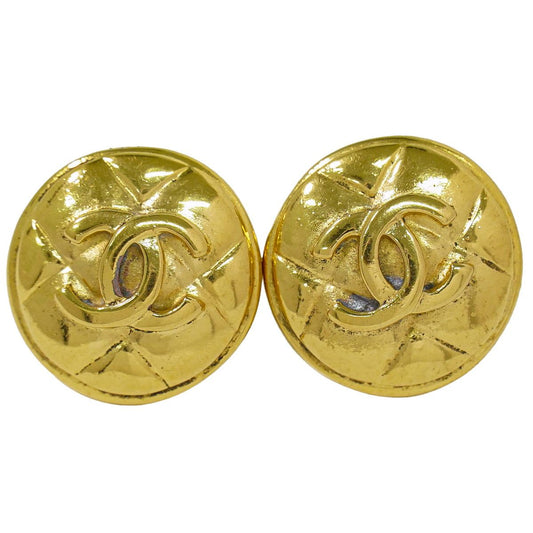 Chanel CC Logo Quilted Earrings Gold Plated