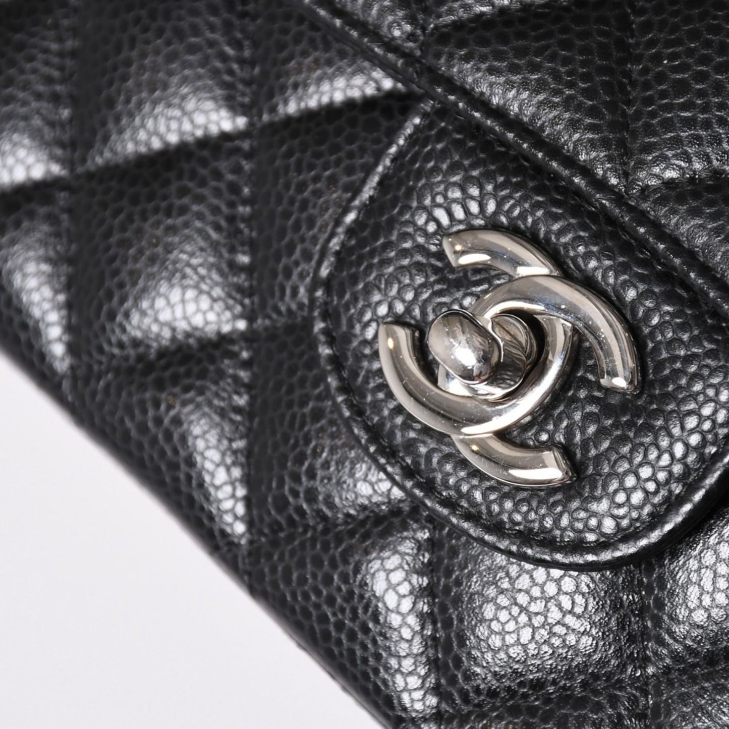 Chanel Quilted 25 Double Flap Chain Shoulder Bag Caviar Leather Silver — view 5