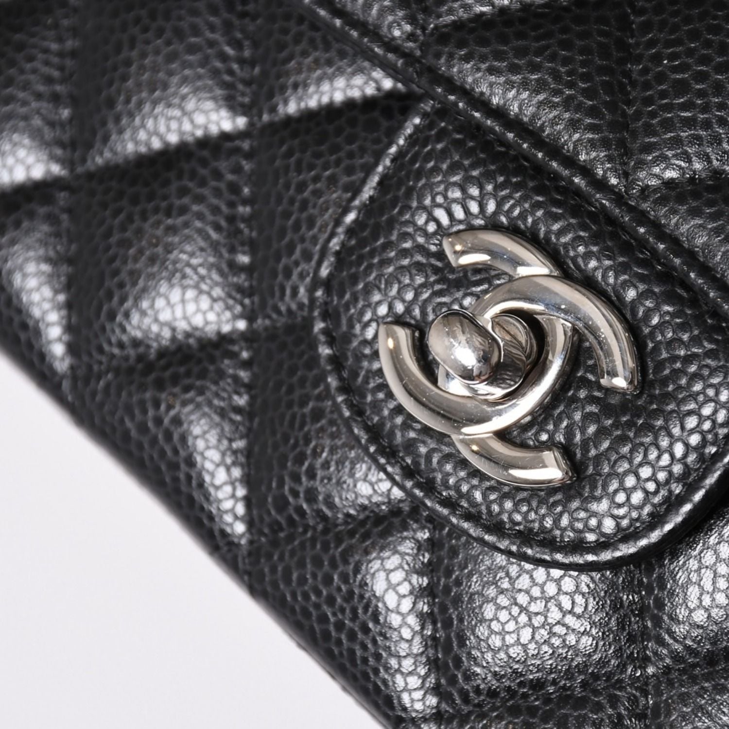 Chanel Quilted 25 Double Flap Chain Shoulder Bag Caviar Leather Silver — view 5