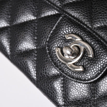 Chanel Quilted 25 Double Flap Chain Shoulder Bag Caviar Leather Silver — view 5