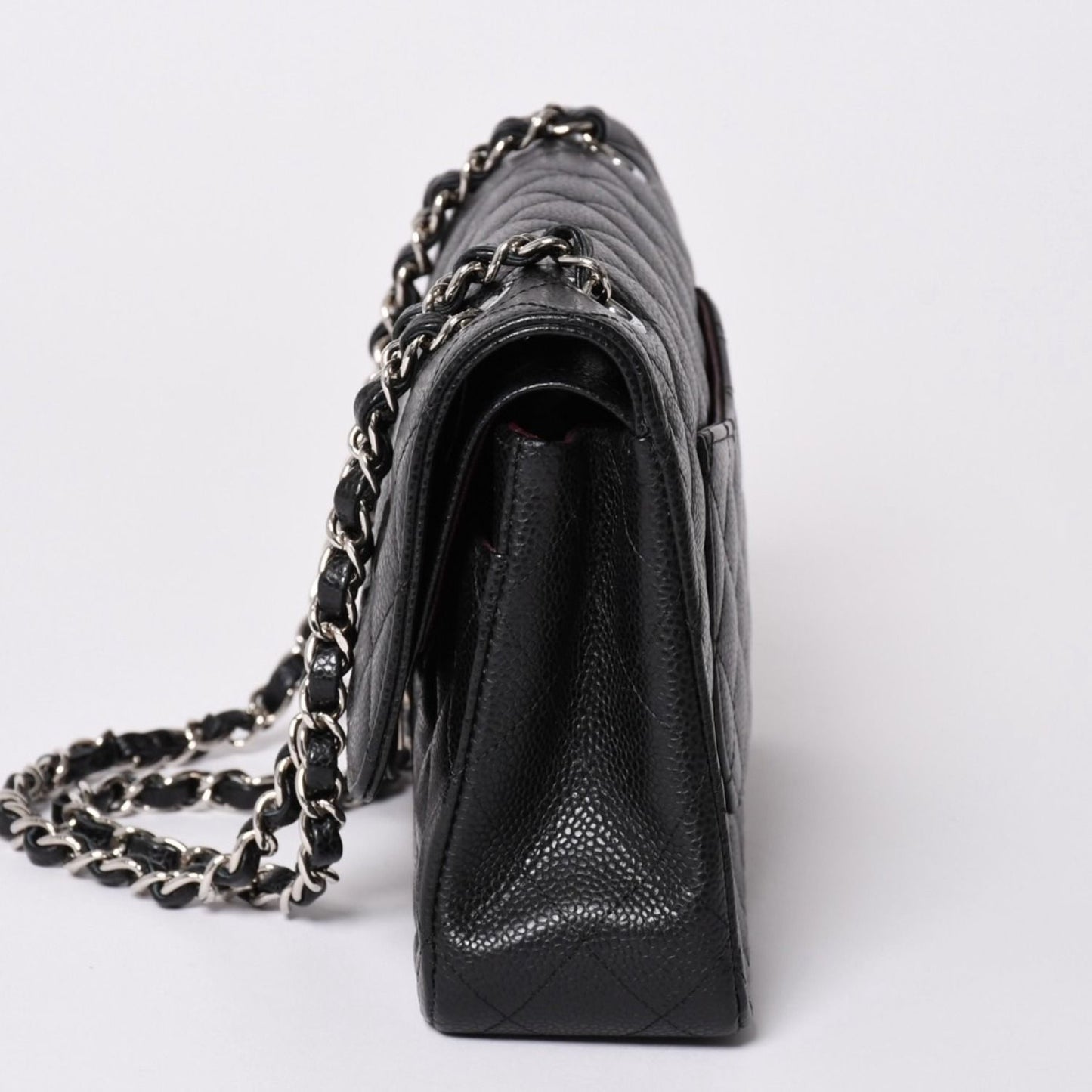 Chanel Quilted 25 Double Flap Chain Shoulder Bag Caviar Leather Silver — view 4