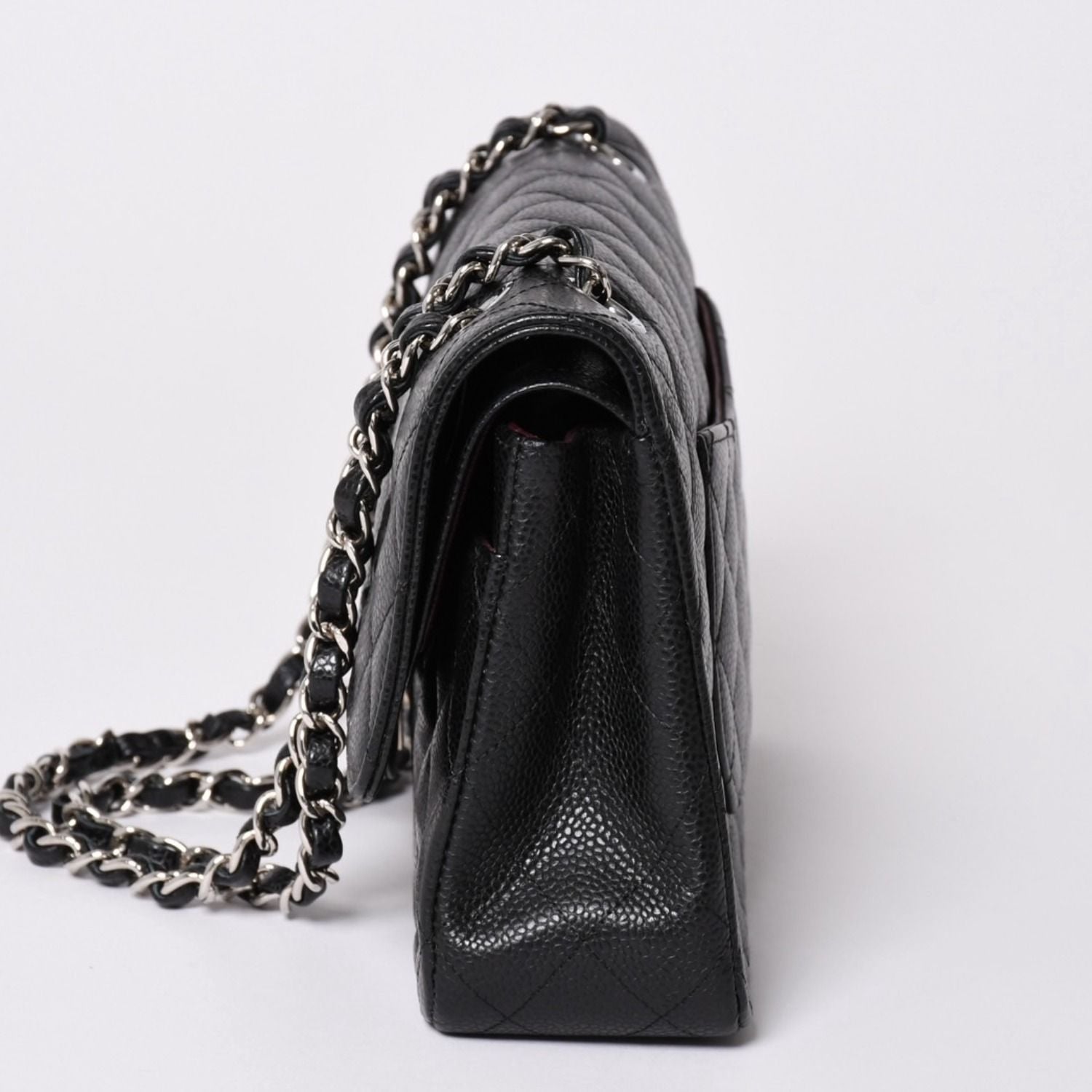 Chanel Quilted 25 Double Flap Chain Shoulder Bag Caviar Leather Silver — view 4